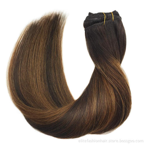 Clip in Human Hair Extensions, 18 Inch 120g 7pcs Dark Brown to Chestnut Brown Balayage Hair Extensions Clip In Human Hair